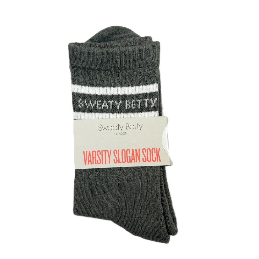 Sweaty Betty Umbra Green Varsity Slogan Socks Women US Size 8-10. New with tags